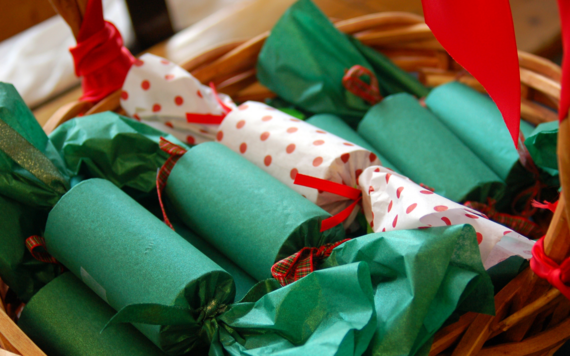 Basket of Christmas crackers