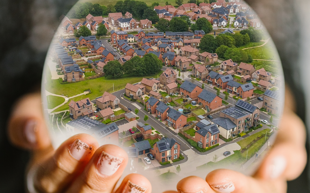 A person holding a crystal ball which shows housing developments