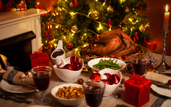 A close-up of a Christmas meal