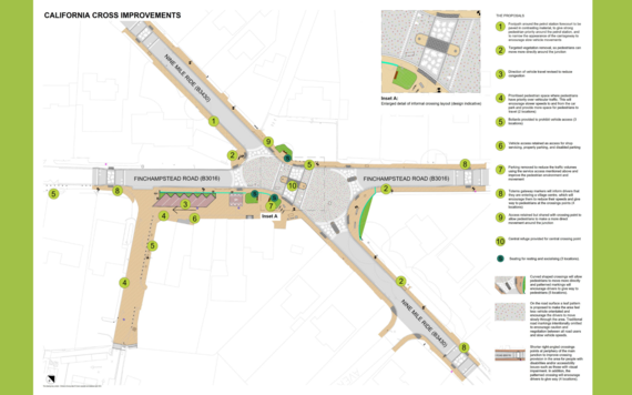 Drawing of the map of the new California Cross junction