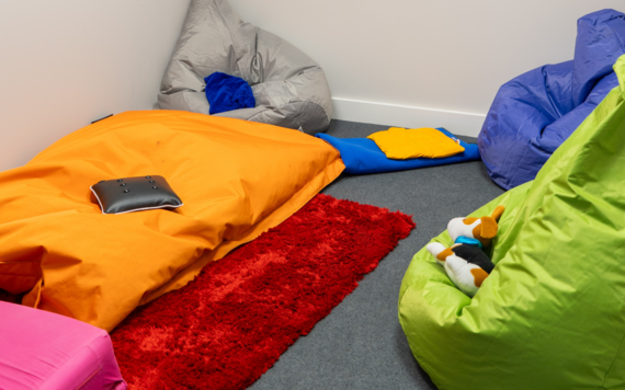 Bean bags and cushions on the floor