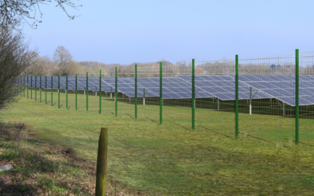 Artists impression of solar farm at Barkham, dozens of panels alongside the countryside