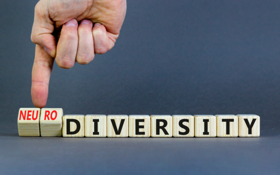 Wooden blocks spell out the word 'Neurodiversity'