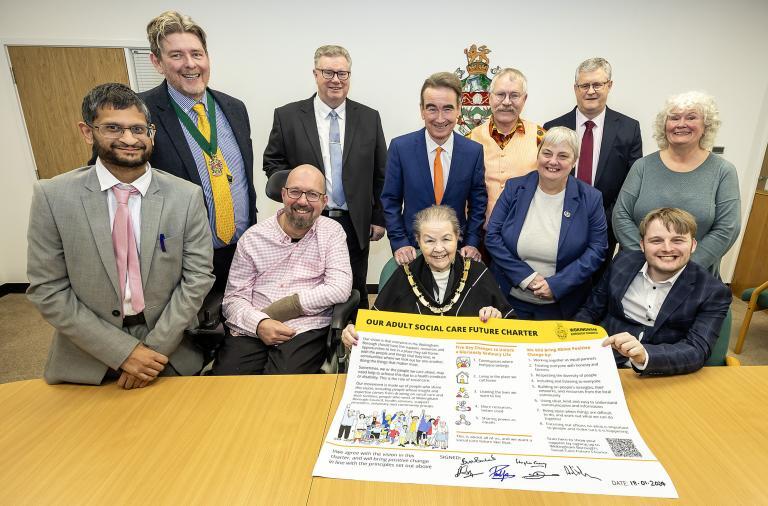 Wokingham Mayor and Councillors pictured with local residents who presented their Social Care Future Charter