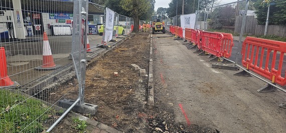 Picture of footpath outside Cresswell's Garage being dug up