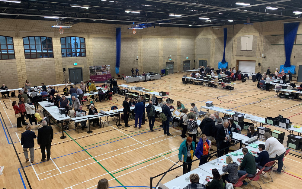 Election count hall at Loddon Valley Leisure Centre