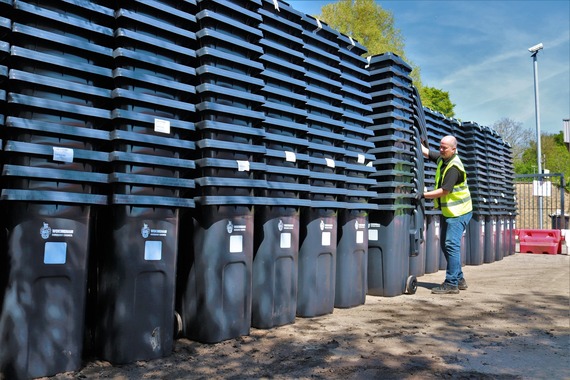 Hundreds of black wheelie bins piled up at our Toutley depot ready for delivery to residents