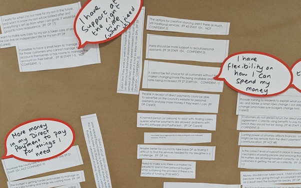 ideas board from the Direct Payments workshop
