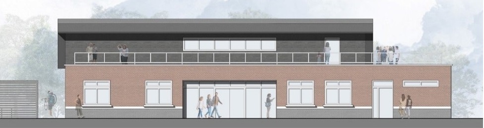 an architectural diagram of the new sports pavilion, which is a single storey building