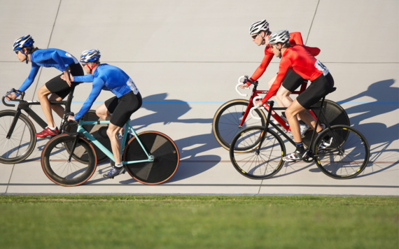 Four cyclists on the velodrome