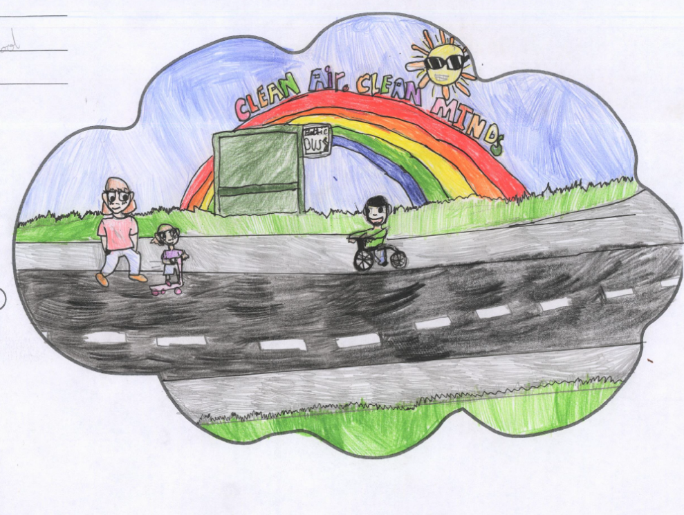 A picture of the clean air day winning entry adult and child walking and a child cycling