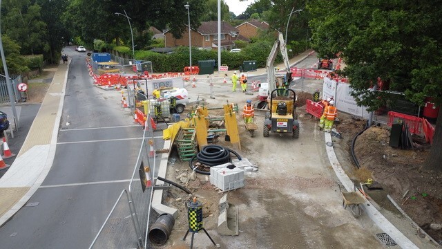 Aerial view of the works taking place at California Cross