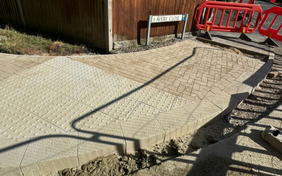 Close up of block paving and tactile crossing point