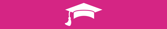 White graphic of a graduation cap on a pink background