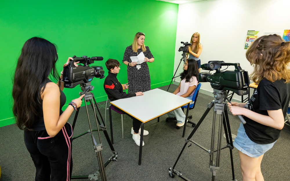 Teenagers take part in filming during Saturday Club