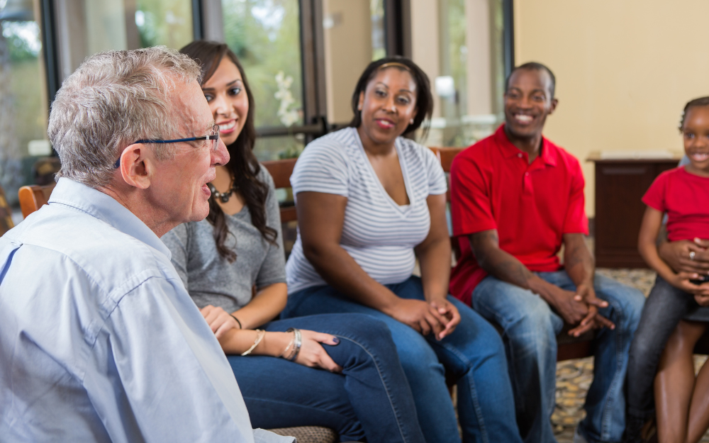 People talking in a circle for a focus group