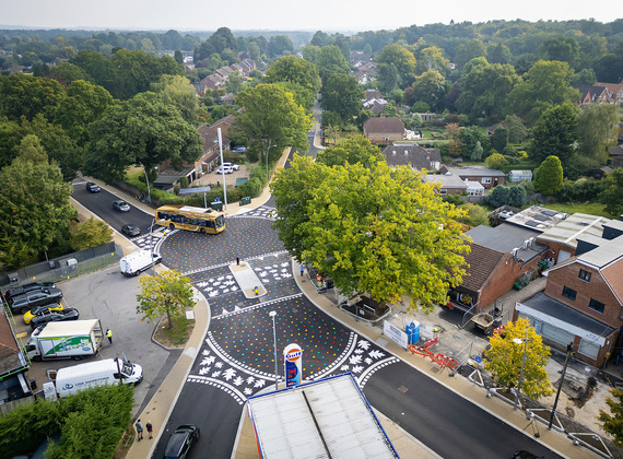 Aerial view showing the finished california cross junction