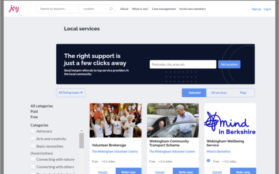 The Joy website page showing the kind of activities you might find