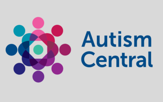 A logo for Autism Central showing colourful dots arranged to make a flower