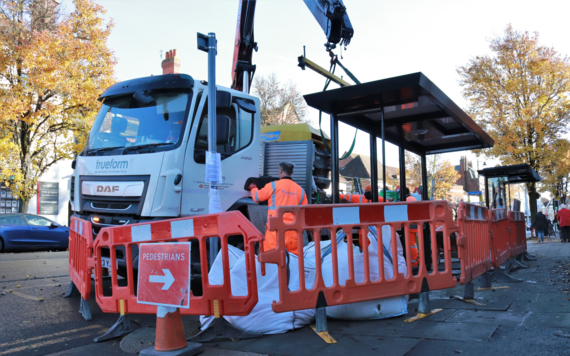 Bus shelter being installed
