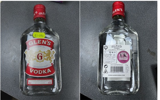 Front and back of Glen's Vodka bottles