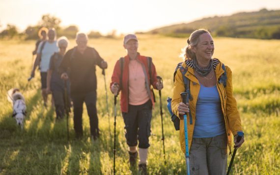 Men and women walking in the outdoors