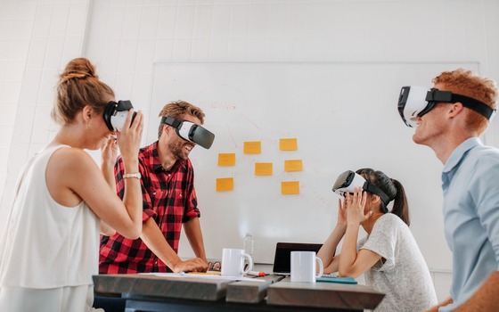 people wearing VR headsets