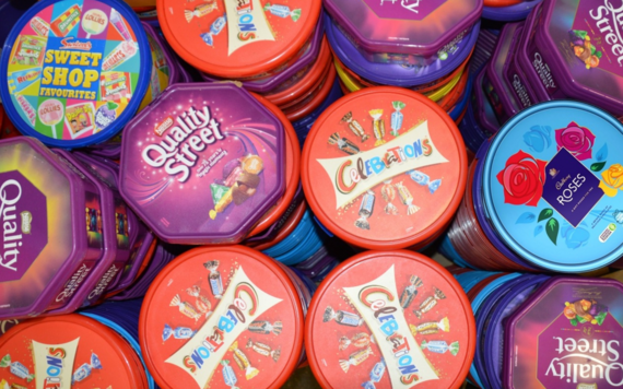A top view of confectionary tubs