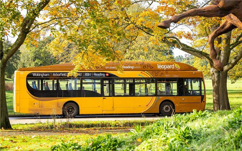 Leopard Bus pictured with background of trees