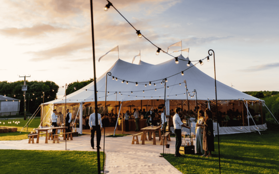 Marquee tent with festoon lighting