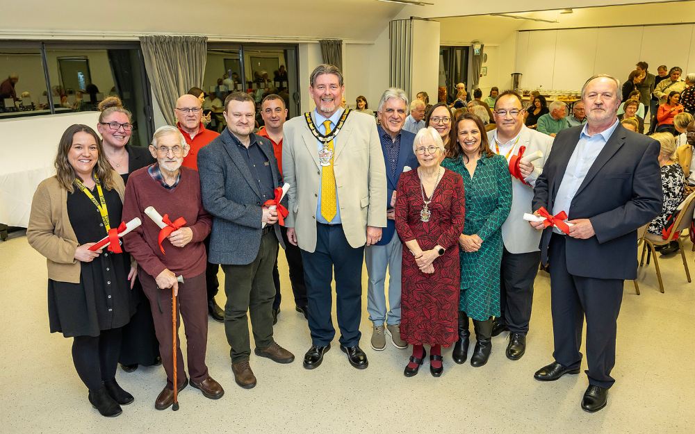 Borough Mayor Adrian Mather with heroes award winners