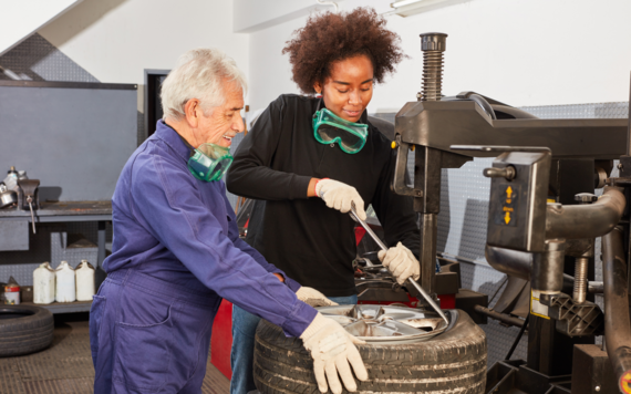 Young people learning wiring skills at college