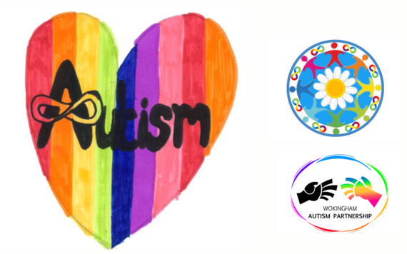 Three colourful logos, one showing a rainbow heart, one showing a flower inside a circle and one showing two hands reaching towards each other