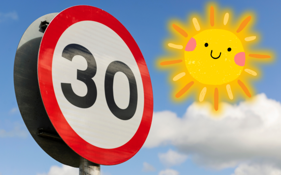 30mph road sign and a picture of the sun