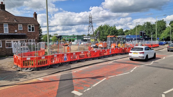 a fenced off construction site near the junction of Molly Millars Lane and Finchampstead Road in Wokingham town centre