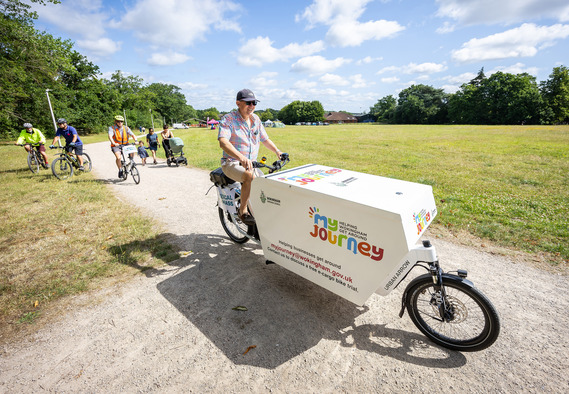 Electric cargo bike parked in Cantley Park