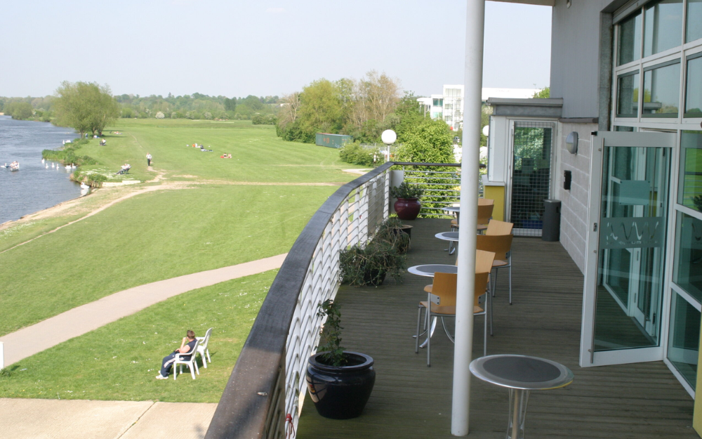 View of river and green space from Wokingham Waterside Centre
