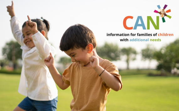 Two children dancing in the park, with the CAN Network logo