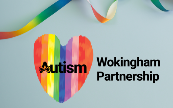 A stripy heart in rainbow colours with the words "wokingham autism partnership"