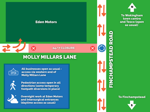 A diagram showing the first phase of road closures for the roundabout works