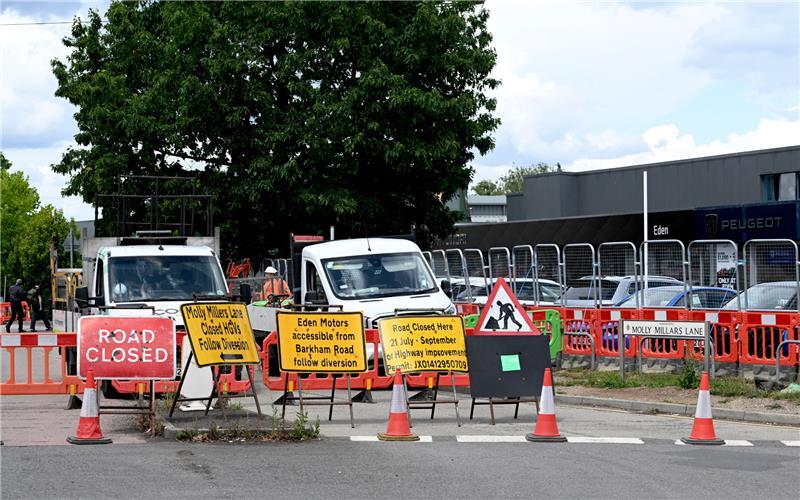 Road closure signs at Molly Millars Lane