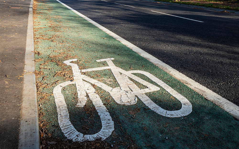 general view of local cycle lane sign on road