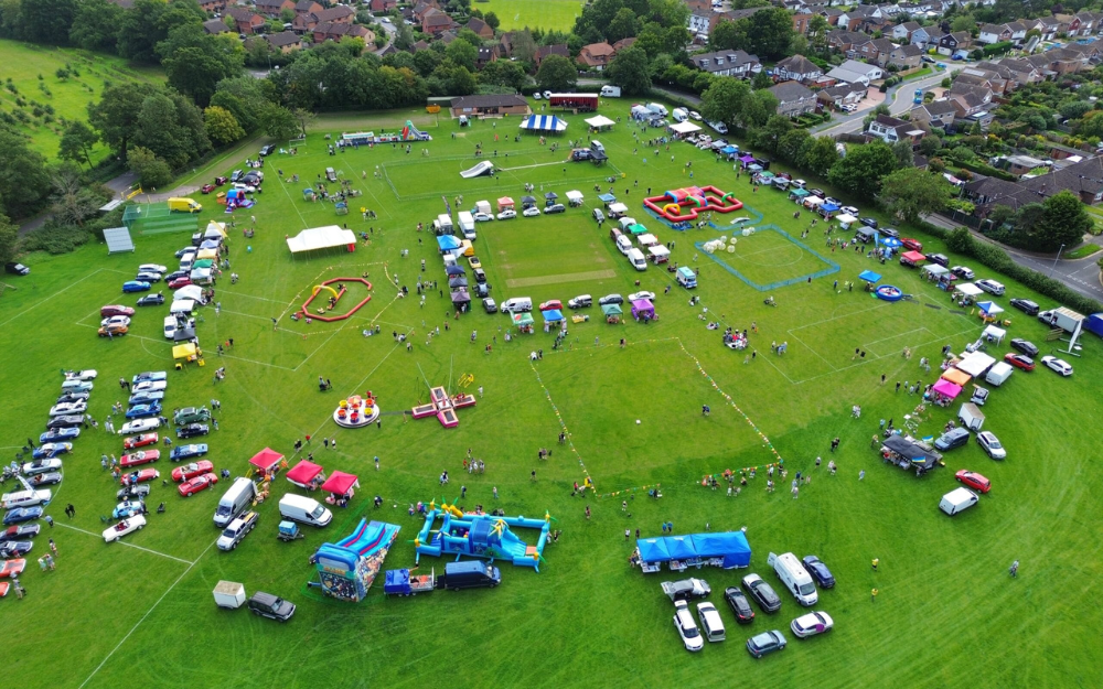 Overhead shot of Stanlake Meadow for Twyford Village Fete
