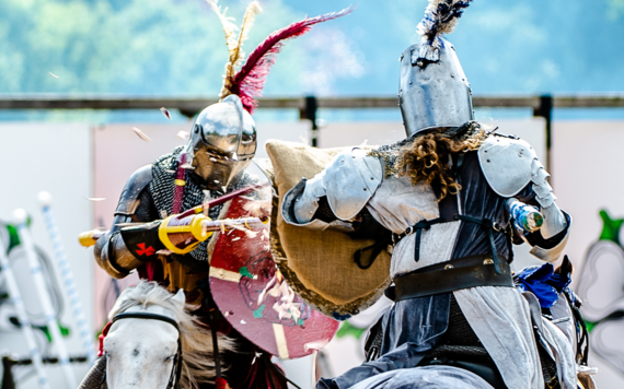 Medieval jousting two people on horses