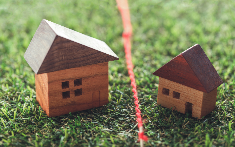 Two model houses split by boundary down the middle