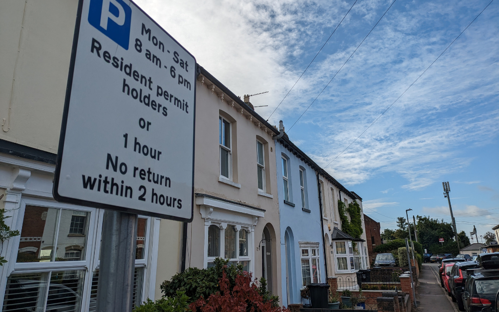 Parking permit sign on residential road