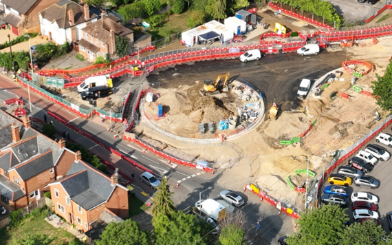An aerial photo showing the progress on the roundabout project