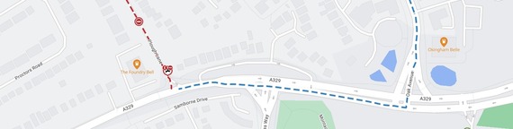 a small excerpt of a map showing the closure and diversion as outlined in the main article