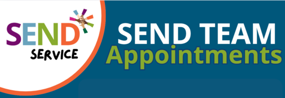 The word SEND Service with colourful hands reaching into the middle