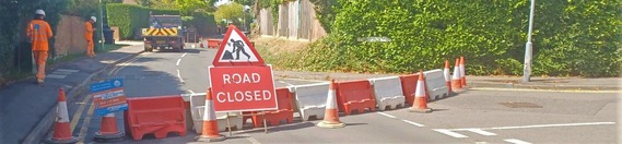 A Thames Water road closure across a residential road in the borough